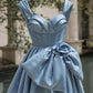 Blaues, schlichtes A-Linien-Kleid mit herzförmigem Ausschnitt und Trägern, Homecoming-Kleid, Geburtstags-Outfit, Partykleid, nv3030