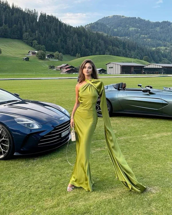 Grünes, modisches, elegantes, rückenfreies, langes, formelles Ballkleid, Abendkleid, Partykleid, NV3648