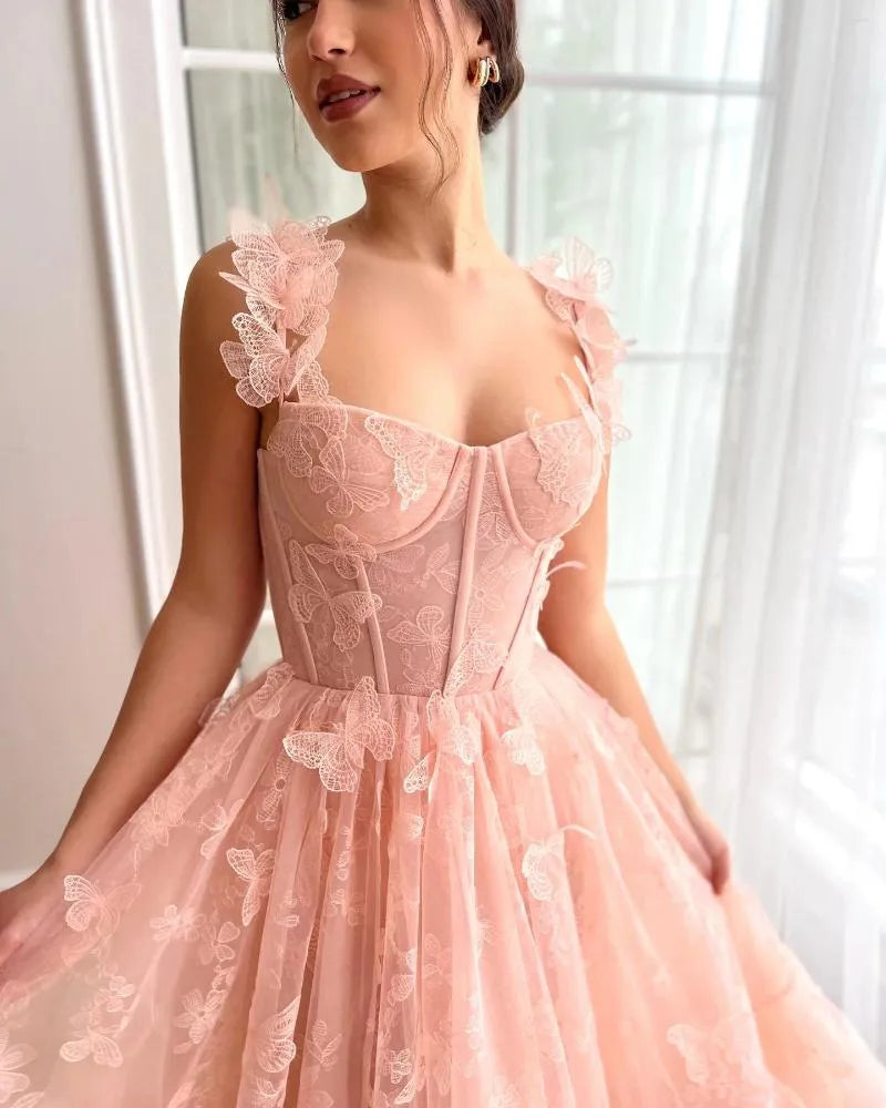 3D Schmetterlingskleid Rosette Korsettkleid Süßes A-Linien Ballkleid nv1676