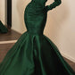 Green Fashion Sweetheart Neck Long Satin Mermaid Fishtail Skirt Ball Gown Evening Dress With Gloves nv3176