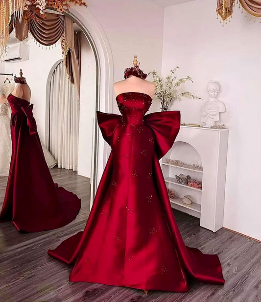 Rotes, glänzendes, langes Ballkleid aus Satin, NV4909