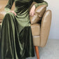 Robe de soirée trapèze en velours vert simple et élégante à manches longues nv1917