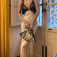 Superbe robe de soirée longue en satin noir et dentelle, dos nu, couleur crème, robe d'accompagnement nv4106