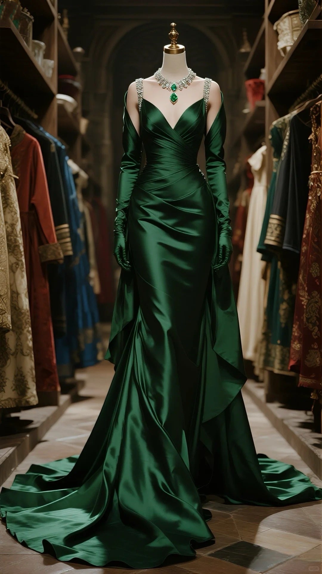 Grün Mode Elegant Satin Lange Meerjungfrau Schlank Ballkleid Abendkleid Partykleid nv4792