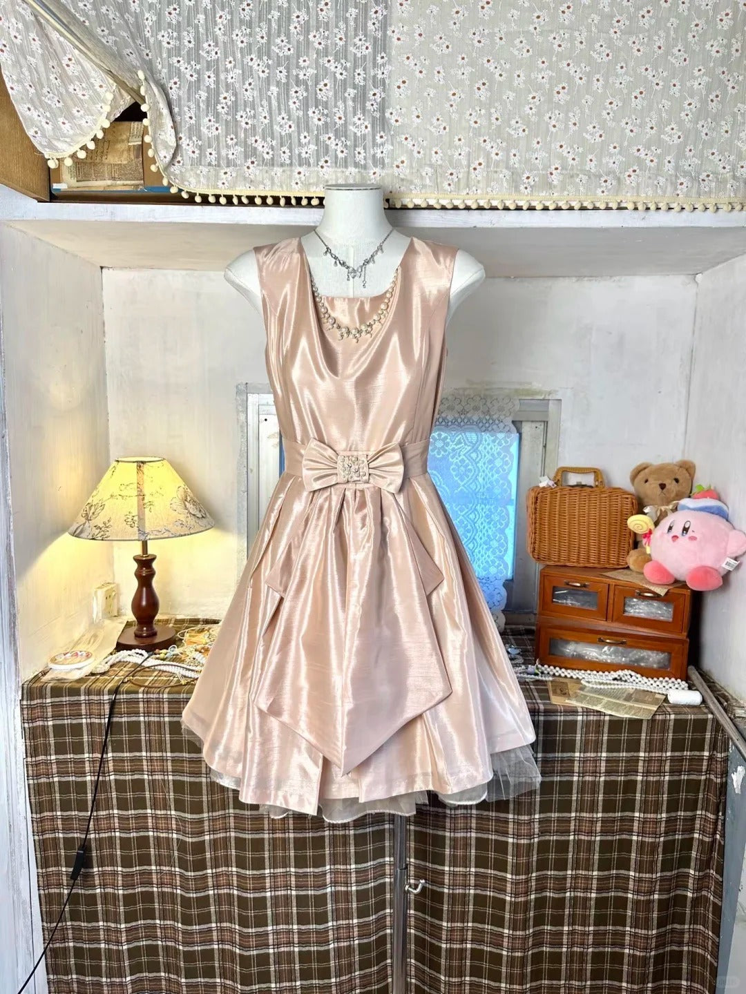 Robe de soirée courte en satin rose clair, élégante et rétro, robe d'anniversaire nv5163