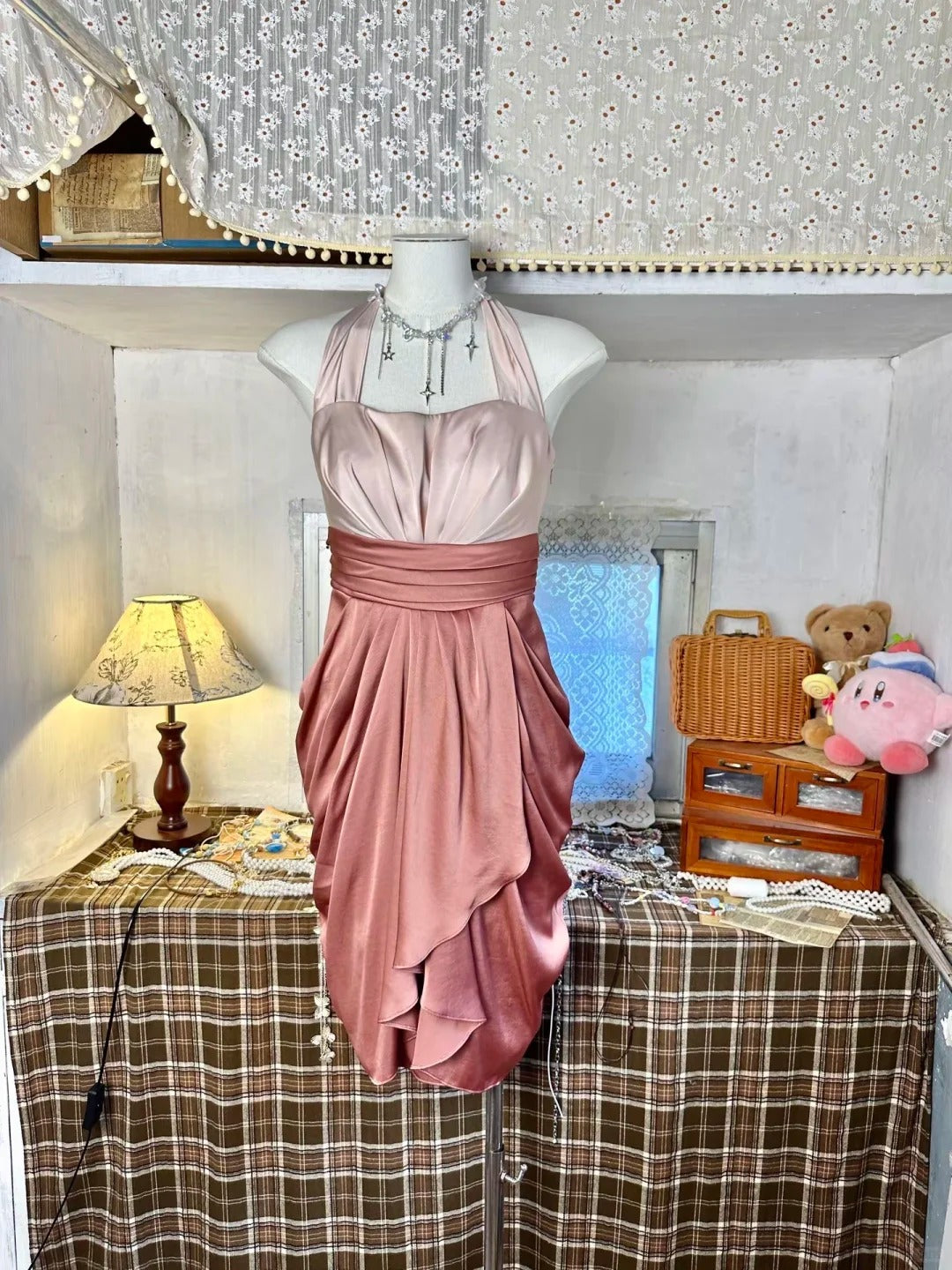Rosa Vintage Elegantes Kurzes Satin Homecoming Kleid Geburtstagskleid nv5166
