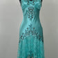 Robe de soirée longue bleue vintage en dentelle perlée et bretelles spaghetti, tenue de bal, robe de soirée, nv3540