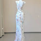 White Floral Elegant Sweet Sophisticated Long Chiffon Ball Gown Evening Dress Party Dress nv4145