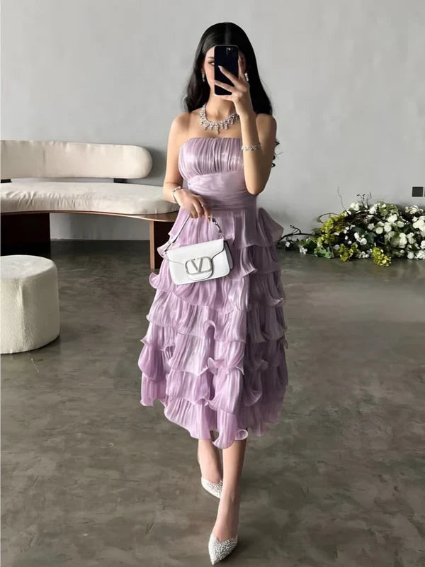 Schulterfreies, gewelltes, gestuftes Mini-Partykleid, Geburtstags-Outfit, Abendkleid, Ballkleid nv2049