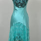 Robe de soirée longue bleue vintage en dentelle perlée et bretelles spaghetti, tenue de bal, robe de soirée, nv3540