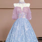 Rosa Blau Perlen Lange Tüll Bodenlangen Ballkleid Abendkleid nv5052
