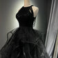 Schwarzes, glänzendes langes Ballkleid NV6624