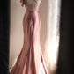 Rosa Perlen Elegantes Langes Satin Bodenlanges Ballkleid Abendkleid Partykleid nv4187