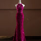 Robe de soirée longue rose à paillettes scintillantes nv4750