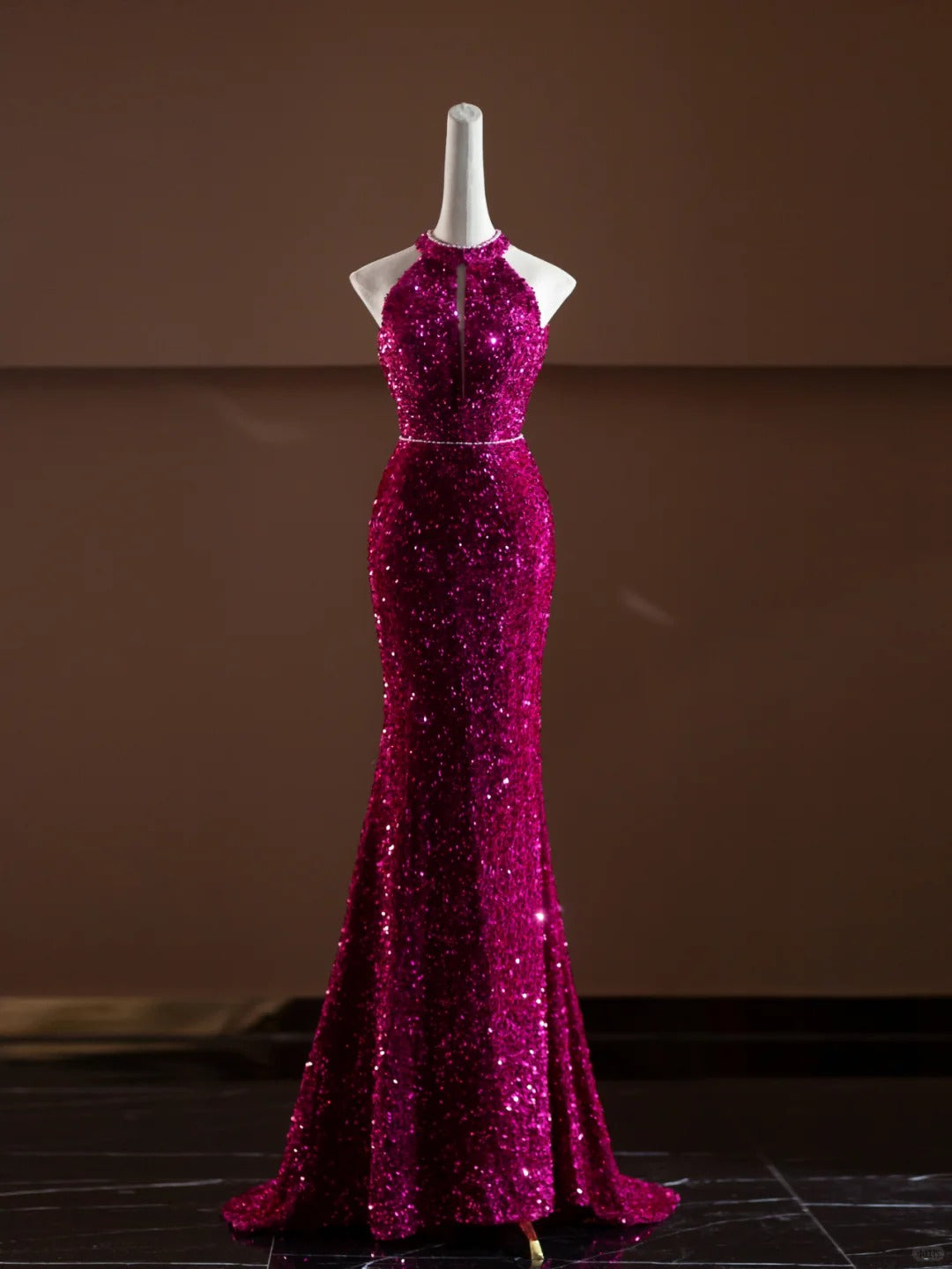 Robe de soirée longue rose à paillettes scintillantes nv4750