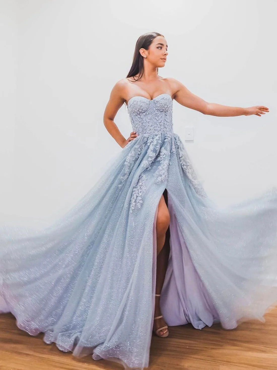 A-Linie Herzausschnitt Blau Lange Ballkleider, Blaues formelles Abschlusskleid nv1530