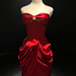 Burgundy Strapless Long Satin Formal Gown Draped Ruched Mermaid Evening Dress  NV6958