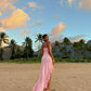 Pink Fashion Elegant Spaghetti Strap Long Satin Ruffle Ball Gown Evening Dress Holiday Party Dress nv3494