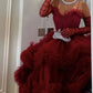 Red sexy long suspender tulle prom dress evening dress party dress nv2236