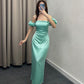 Green/blue/purple simple fashion tube top short sleeve long satin ball gown evening dress nv3091