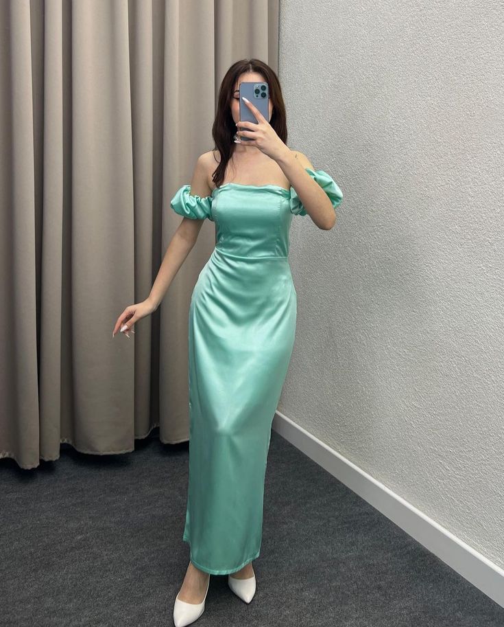 Green/blue/purple simple fashion tube top short sleeve long satin ball gown evening dress nv3091