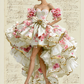3D Pink Floral Sweetheart Strapless High Low Ruffle Prom Dress with Gold Trim and Floral Cuffs  NV7402