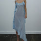 Robe de soirée longue en mousseline de soie, élégante et bleue, à bretelles spaghetti, à volants, robe de bal, robe de soirée, robe de bal, nv4024