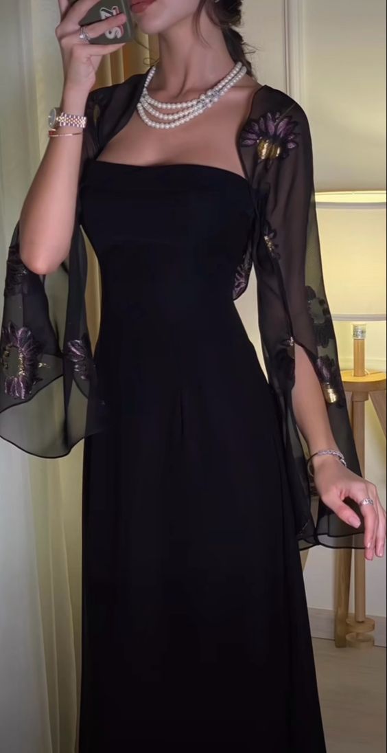 Einzigartiges schwarzes schulterfreies, langes Ballkleid-Abendkleid mit abnehmbaren Ärmeln, NV1922