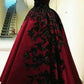 Burgundy Gorgeous Exquisite Floral Applique Long Satin Ball Gown Evening Dress nv3369