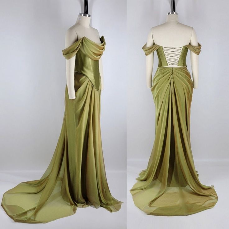 Robe de soirée longue en satin vert vintage élégante nv3529