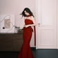 Burgundy Strapless Satin Mermaid Evening Dress  NV7318
