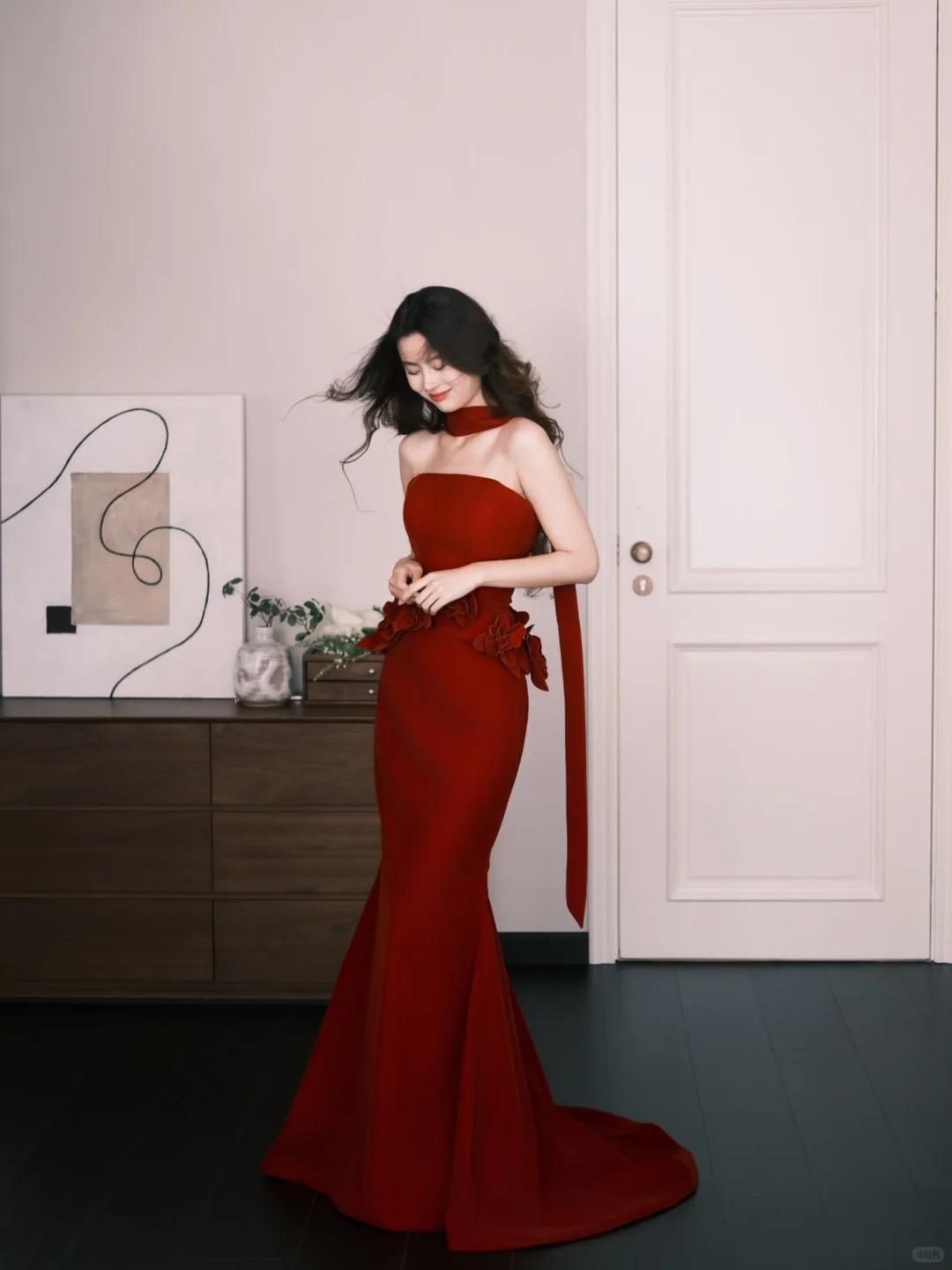 Burgundy Strapless Satin Mermaid Evening Dress  NV7318
