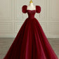 Red elegant beaded short sleeve long tulle ball gown evening dress nv3003