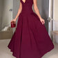 Burgundy A-line Princess V-neck Floor-length  Long Ball Gown Evening Dress nv1933