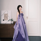 Lavender Strapless Satin Prom Dress Flowy Long Train Evening Gown  NV7213