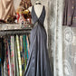 Robe de soirée sirène grise élégante et vintage, col licou, longue, coupe ajustée, en satin, robe de bal, robe de soirée, nv3912