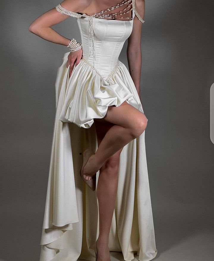 Weißes Perlen-Kurzkleid, modisch, elegant, für die Heimkehr, Geburtstagsparty, Ballkleid, NV4772