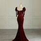 Burgundy Shiny Elegant Spaghetti Strap Long Velvet Sequin Ball Gown Evening Dress Party Dress nv3470