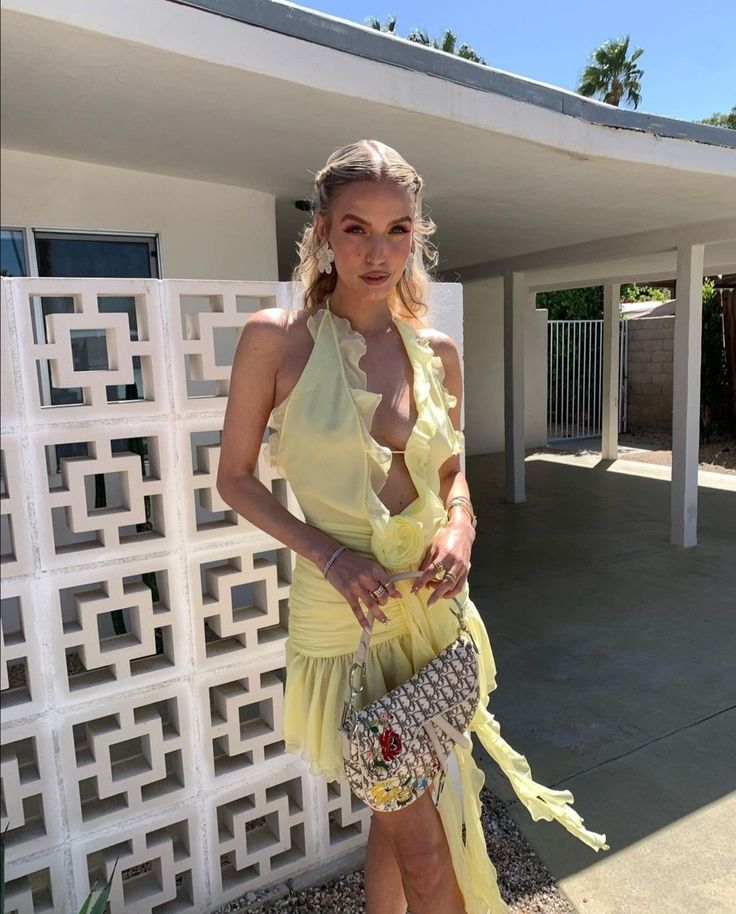 Gelbes, modisches, kurzes Chiffon-Heimkehrkleid, Partykleid, Geburtstagskleid, NV4678