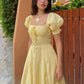 Gelbes elegantes langes Puffärmel-Schlitz-Abschlussballkleid Geburtstagskleid Abendkleid Hochzeitsgastkleid nv1710