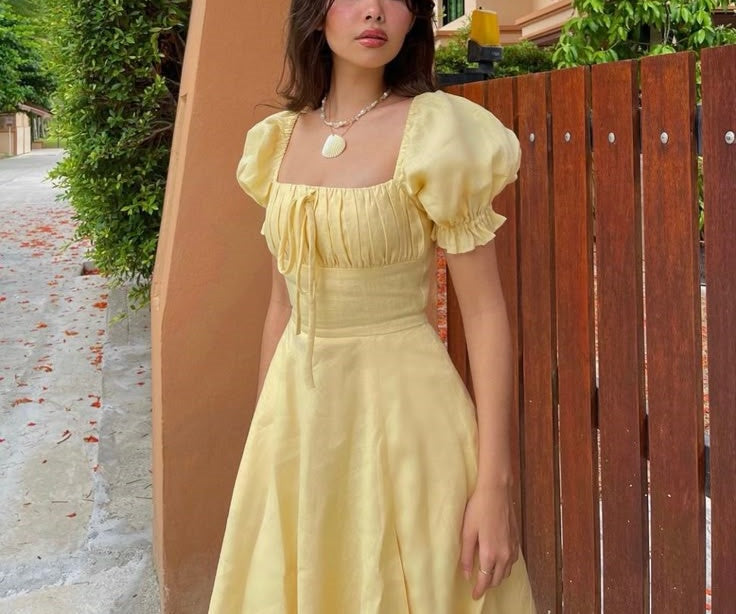 Gelbes elegantes langes Puffärmel-Schlitz-Abschlussballkleid Geburtstagskleid Abendkleid Hochzeitsgastkleid nv1710