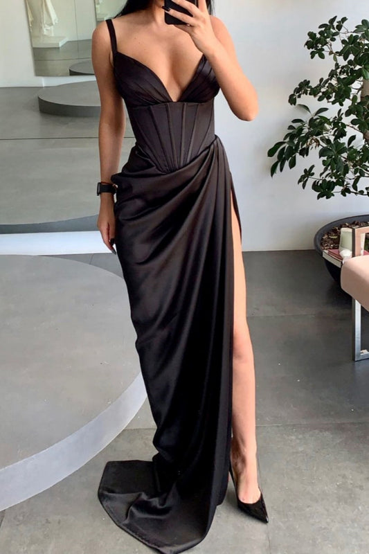 Black sexy long satin Prom dress NV6677
