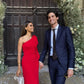 Red simple and elegant one shoulder wedding guest dress long ball gown evening dress nv2650