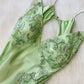 Green/Purple/Pink vintage V neck exquisite embroidery applique long satin elegant party dress evening gown prom dress nv2045