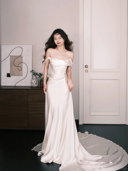Off The Shoulder Satin Mermaid Wedding Dress  NV7317