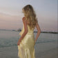 Robe de soirée longue en satin jaune élégante et élégante, deux pièces, tenue de soirée en bord de mer, nv3596