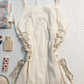 Cream White Spaghetti Strap Short Homecoming Dress Square Neck Side Lace Up Ruffle Hem Vintage Cocktail Gown  NV6914