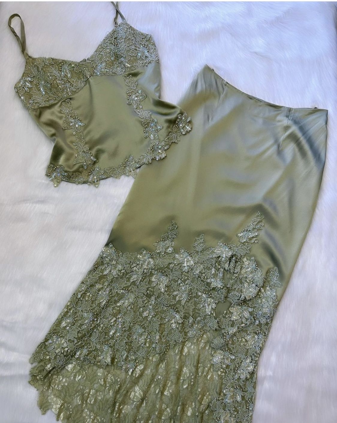 Robe de soirée longue en satin vert exquis, deux pièces, motif floral, robe de soirée nv5347