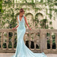 Light blue simple and elegant flowing V-neck low-cut long ribbons galore dress to impress ball dress evening dress Wedding dresses for guests party dress nv2576