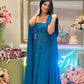 Blue gorgeous exquisite rhinestone square neck long tulle ball gown evening dress nv3270